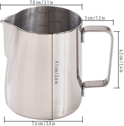 homEdge Espresso Steaming Pitchers 12 OZ / 350ml, Stainless Steel Frothing Pitcher with Measurement Scale