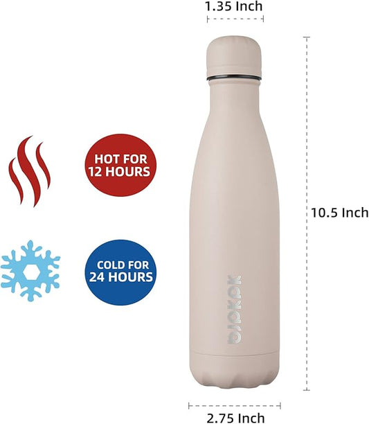 BJPKPK 17oz Insulated Stainless Steel Water Bottles,Sports Water Bottles Keep Cold for 24 Hours and Hot for 12 Hours,BPA Free for Travel,Apricot