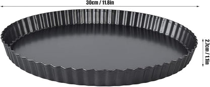 Fluted Tart Pan with Removable Bottom, Carbon Steel Round Tart Pan, Deep Baking Dish Pie Plate for Cakes Pies ([Thickened] 12-inch live bottom pie plate)