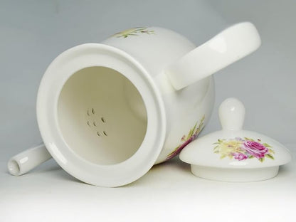 European Style Porcelain Teapot, Coffee Tea Water Pot Vintage Ceramic Kettle (50oz)