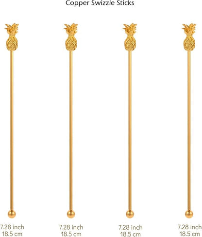 Pineapple Drink Stirrer Sticks Stainless Steel Coffee Beverage Stirrers，Set of 4 Cocktail Swizzle Stick,7.28", Gold