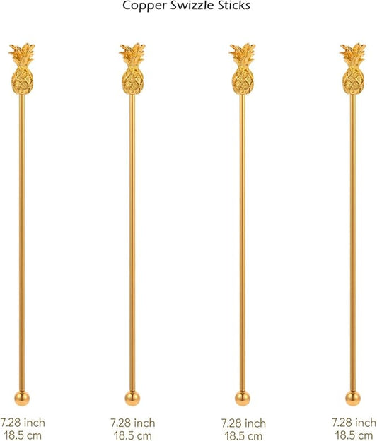 Pineapple Drink Stirrer Sticks Stainless Steel Coffee Beverage Stirrers，Set of 4 Cocktail Swizzle Stick,7.28", Gold