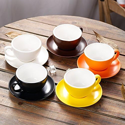 Latte Art Cup and Saucer Cappuccino & Americano, New Bone China, Mate for Coffee Shop and Barista (Matte Brown, 8.5 oz)