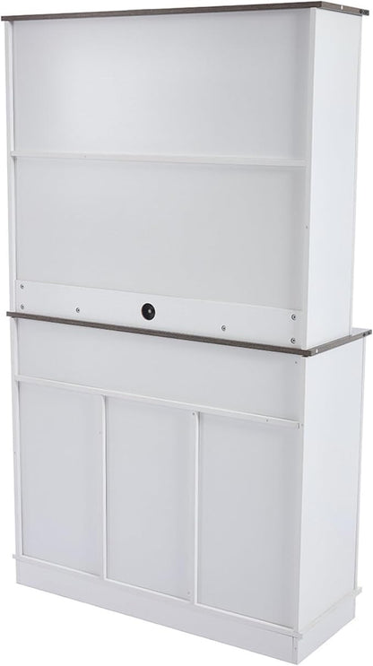 Coffee Bar Cabinet with Sliding Barn Doors 71'' Farmhouse White Pantry Cabinet with Drawers & Wine Glass Rack Rustic Buffet Cabinet for Kitchen, Black