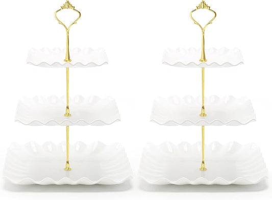 Coitak Plastic Cupcake Stands, 3 Tier Cupcake Stand, Dessert Tower Tray for Tea Party, Baby Shower and Wedding (2 Pack)