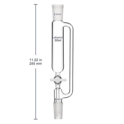 Labasics 50 ml Pressure Equalizing Addition Funnel, Borosilicate Glass Dropping Funnel 24/40 Joint with PTFE Stopcock for Laboratory