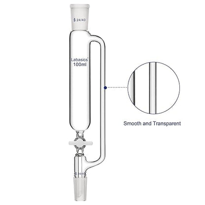 Labasics 100 ml Pressure Equalizing Addition Funnel, Borosilicate Glass Dropping Funnel 24/40 Joint with PTFE Stopcock for Laboratory