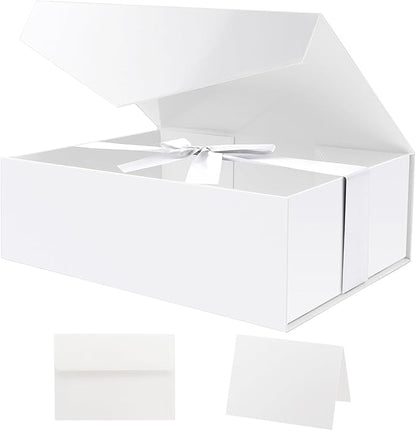 HAPPY POTATO Large White Gift Box with Ribbon 11.5x8.1x3.8 Inches, Bridesmaid Proposal Magnetic Gift Box with Lid for Presents (Glossy White)