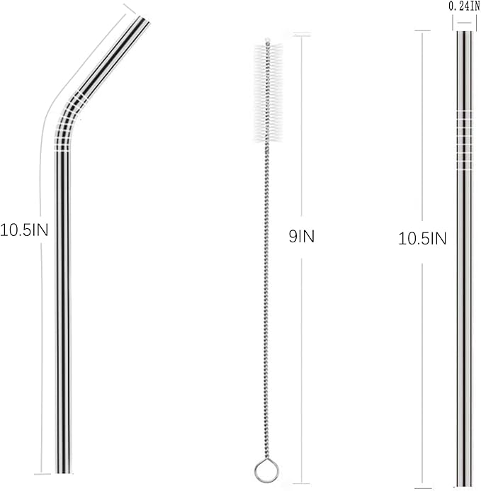 wholesale 25 Piece Set Stainless Steel Straws Ultra Long 10.5 Inch Drinking Metal Straws Reusable Drinking Straws for 20 30 OZ (10 Straight | 10 Bent | 5 Brushes)