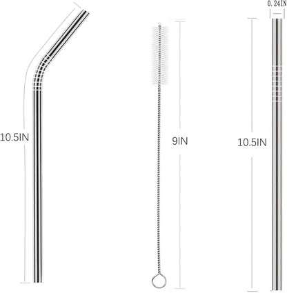 wholesale 25 Piece Set Stainless Steel Straws Ultra Long 10.5 Inch Drinking Metal Straws Reusable Drinking Straws for 20 30 OZ (10 Straight | 10 Bent | 5 Brushes)