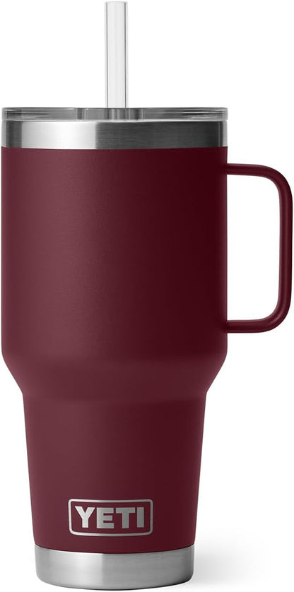 YETI Rambler 35 oz Tumbler with Handle and Straw Lid, Travel Mug Water Tumbler, Vacuum Insulated Cup with Handle, Stainless Steel, Wild Vine Red