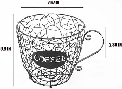 Coffee Pod Holder, Super Large Capacity K-Cup & Nespresso Capsule Basket, XL Metal Kcup Storage, Bar Organizer for Kitchen Dinning Room Office Home Cafe Hotel (Black-Round-Cup)