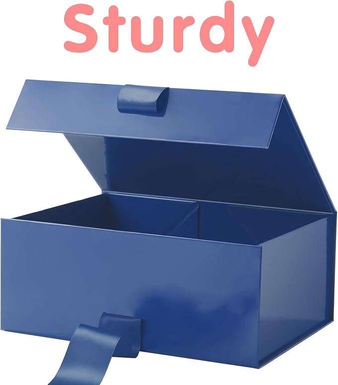 HAPPY POTATO 5 Gift Boxes with Ribbon 9x6.5x3.8 Inches, Blue Gift Boxes with Lids, Groomsmen Proposal Boxes, Magnetic Gift Boxes for Presents (Glossy Blue, Pack of 5)
