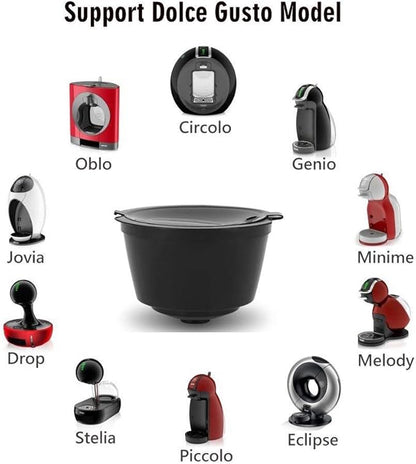 BRBHOM 6 Refillable D*lce Gu*to Coffee Capsule,Reusable D*lce Gu*to Coffee Filter with Coffee Spoon,Brush (6Pcs Black)