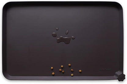 Hoki Found XX-Large Silicone Pet Food Mats - Non Slip Cat Dog Bowl Mats - Waterproof Dog Cat Food Tray - Dark Oak