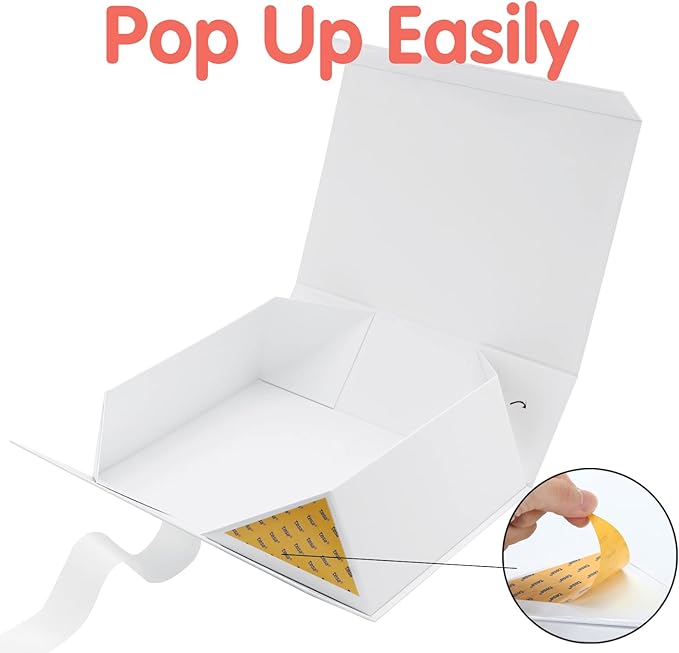 HAPPY POTATO Large Gift Box with Lid 13.5x9x4.1 Inches, White Gift Box with Ribbon, Magnetic Gift Boxes for presents (Glossy White)