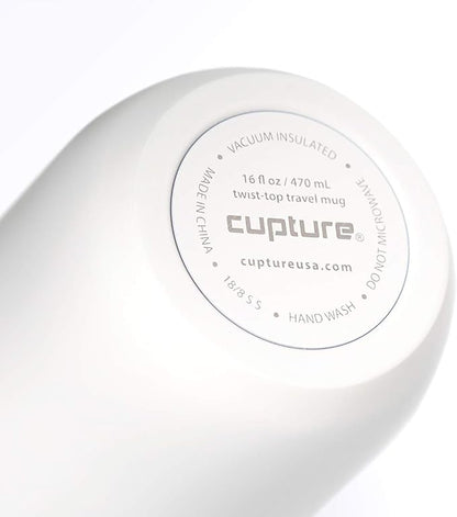 Cupture TWIST-TOP Vacuum-Insulated Stainless Steel Travel Mug, 16 oz, Winter White