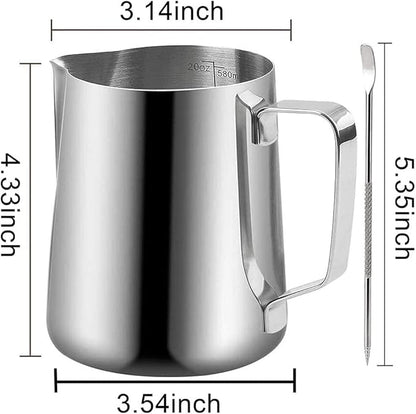 20 oz Milk Frothing Pitcher, 304 stainless steel 600ml milk can coffee frothing cup with art deco pen milk jug coffee cup used to make cappuccino latte