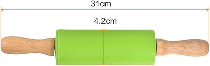 HARFINGTON Silicone Rolling Pins for Baking 12 Inch Wooden Handle Non Stick Rolling Pin Small Roller Playdough Rolling Pins for Dough Pizza Pastry Fondant Kitchen, Green
