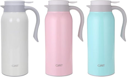 GiNT 51 Oz Stainless Steel Thermal Coffee Carafe, Double Walled Vacuum Insulated Flask, 12 Hour Heat Retention, 1.5 Liter Tea, Water, and Coffee Dispenser (Upgraded version White)
