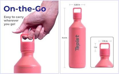 ThirtyO 30oz Stainless Steel Bottle Compatible with Sodastream Machines | Powder Coated Coral | Vacuum Sealed | Double Walled | Leak-Proof | Easy to Carry | Reusable Bottle