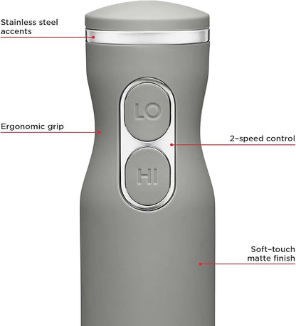 Chefman Immersion Stick Hand Blender with Stainless Steel Blades, Powerful Electric Ice Crushing 2-Speed Control Handheld Food Mixer, Purees, Smoothies, Shakes, Sauces & Soups, Grey