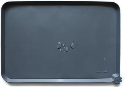 Hoki Found Large Silicone Pet Feeding Tray - Waterproof Dog Pet Cat Feeding Mat - Non Slip Pet Dog Cat Food Bowl Mats Placemat -Pet Water Mats for Carpet -Gray