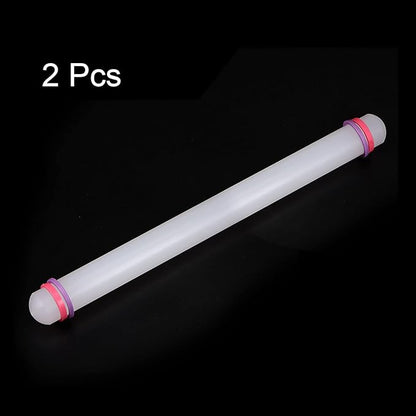HARFINGTON 2pcs Fondant Rolling Pin 18 Inch x 0.98 Inch Adjustable Guide Rings Non-Stick PP Plastic Fondant Roller Dough Roller Kitchen Decorating Tools for Cookie Pastry Pizza Clay