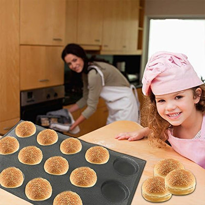 Bluedrop Silicone Hamburger Bread Forms Round Shape Bread Tray Silicone Perforated Silicone Bakery Molds Crusty Bread Bakeware