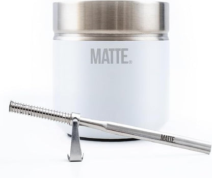 Matte 6.5 oz Yerba Mate Gourd and Bombilla Set - Includes DS Pro Box - BPA Free Yerba Mate Set Kit with Mate Straw, Elegant Design, Non-Slip Base (White)