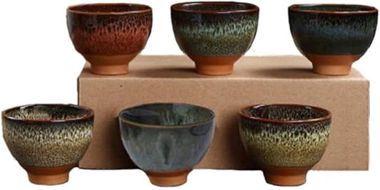 Better-Love 6PCS Handmade Ceramic Espresso/Tea/Sake Cup Gift Set (2.5oz) - 6 Colors, Chinese Pottery Teacups & Japanese Style Cups