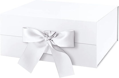 HAPPY POTATO Gift Box for Presents with Ribbon 9x6.5x3.8 Inches, White Gift Box with Lid, Bridesmaid Proposal Boxes (Glossy White)