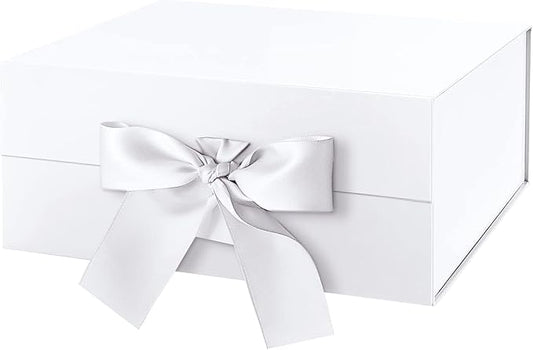 HAPPY POTATO Gift Box for Presents with Ribbon 9x6.5x3.8 Inches, White Gift Box with Lid, Bridesmaid Proposal Boxes (Glossy White)