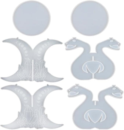 FUNSHOWCASE Witchy Altar Table Stool Epoxy Resin Casting Silicone Mold Pack of 2 Cresent Moon Crystal Snake