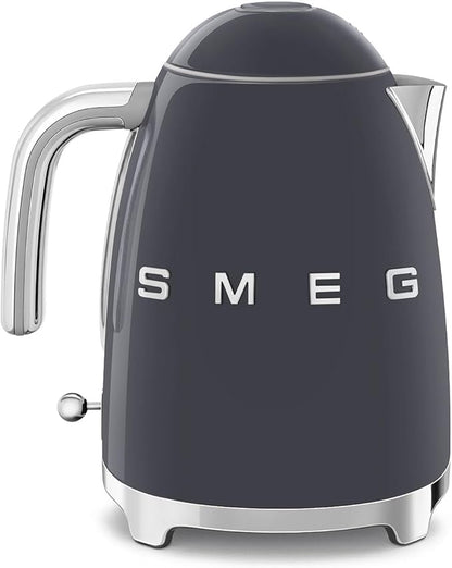 SMEG 50's Retro Style 7-Cup Electric Water Kettle with Automatic Shutoff, Removable Base, and Water Indicator, KLF03GRUS,Grey