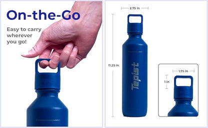 TwentyO 20oz Stainless Steel Bottle Compatible with Sodastream Machines | Powder Coated Blue | Vacuum Sealed | Double Walled | Leak-Proof | Easy to Carry | Reusable Bottle