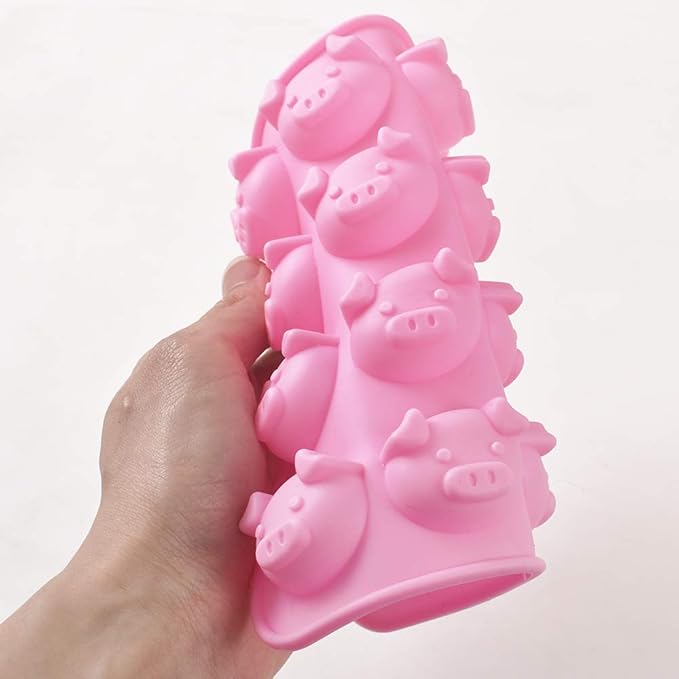 Newk Piggy Chocolate Silicone Mold, 4 Packs 16- Cavity Pig Face Emoticons Piglet Candy Molds for Jelly, Fondant, Hard Candy, Keto Fat Bombs, Resin