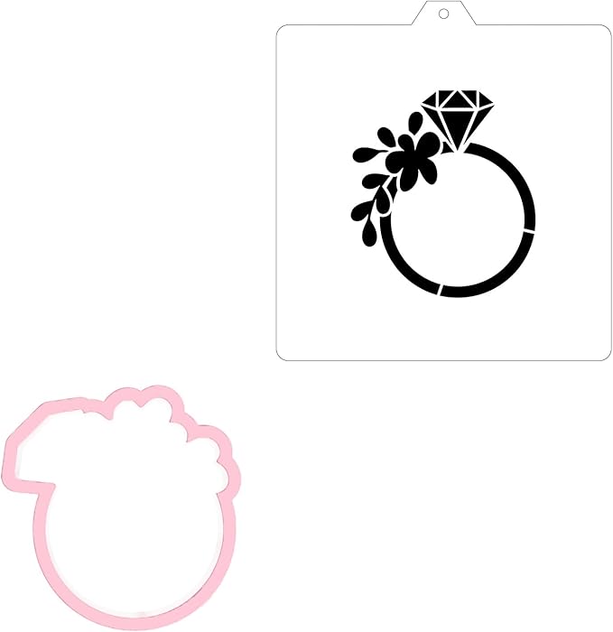 Diamond wedding Cookie cutter and stencil set Baking stencils and cutters bundle DIY bakery decorating kit Cookie cutter with stencils Icing stencil and cookie cutter combo(Diamond)