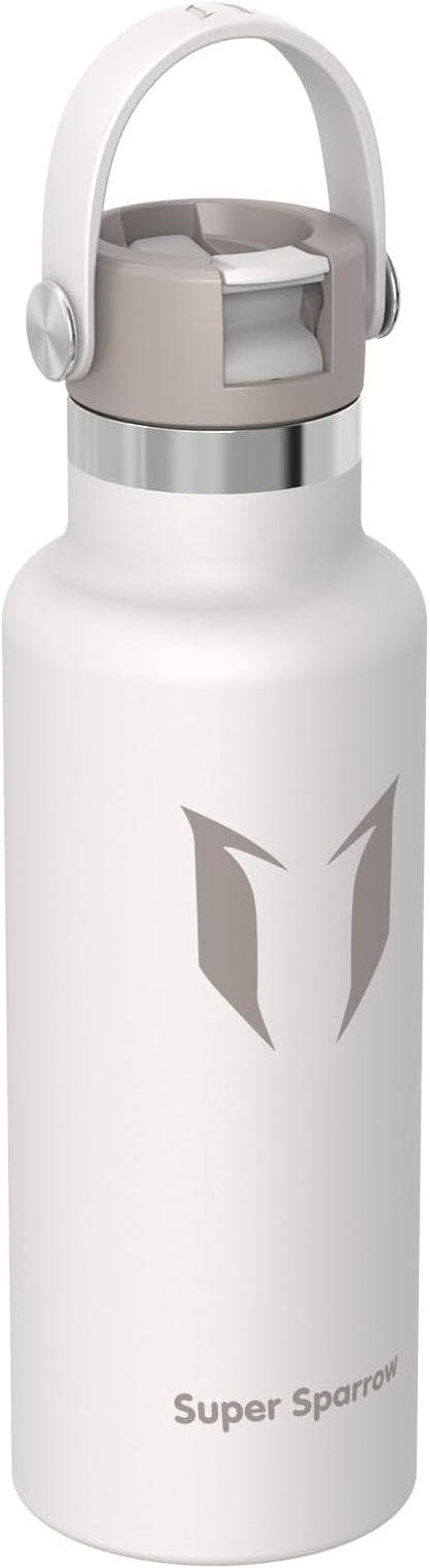 Super Sparrow Insulated Water Bottle - 17 Oz / 25 Oz / 32 Oz - Standard Mouth FlipFlow Flask - BPA Free, Leak Proof Drink Bottle- Ergonomic Straw Water Bottles for Work, Gym, Travel, Sports