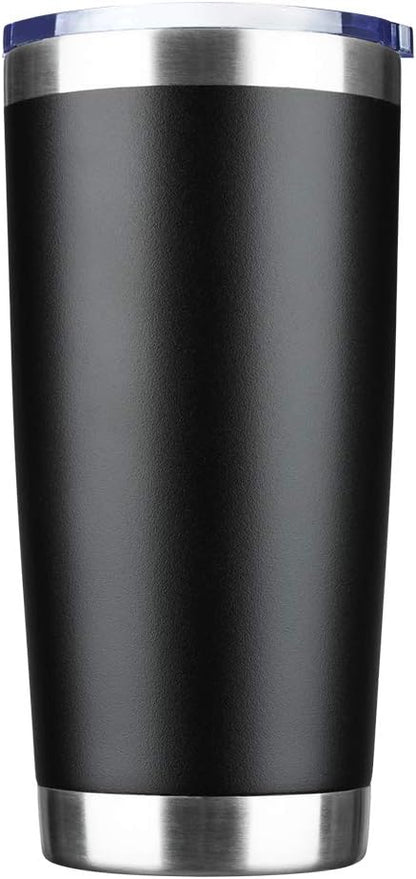 20oz Tumbler Bulk Stainless Steel Vacuum Insulated Tumblers with Lid Double Wall Travel Mug Durable Powder Coated Coffee Cup, Suitable for Ice Drinks and Hot Beverage (Black 1pack)