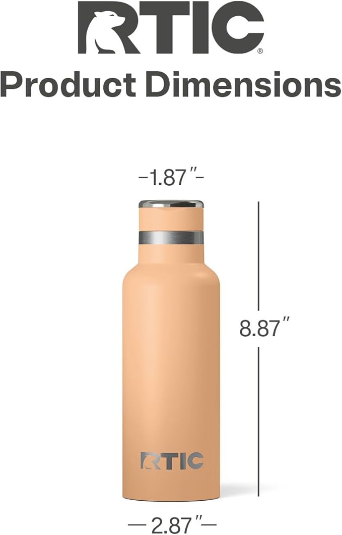 RTIC 16oz Journey Bottle Metal Stainless Steel Vacuum Insulated, BPA Free, Reusable, for Water, Hot and Cold Drinks, Travel, Sports, Camping, Peach Tea