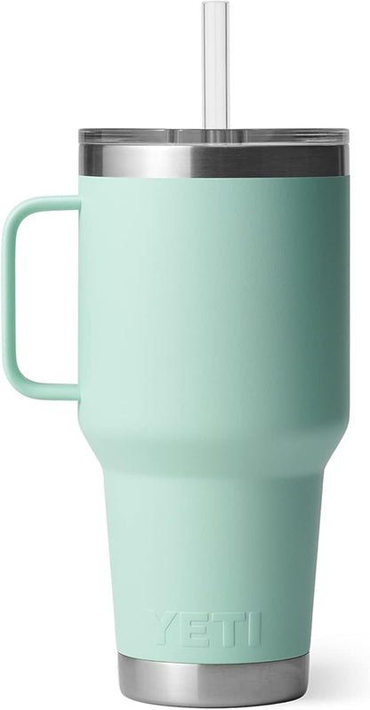 YETI Rambler 35 oz Tumbler with Handle and Straw Lid, Travel Mug Water Tumbler, Vacuum Insulated Cup with Handle, Stainless Steel, Seafoam