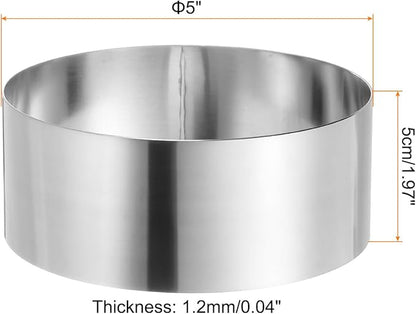 HARFINGTON Round Cake Ring 5 x 2 Inch Seamless Stainless Steel Pastry Mousse Dessert Ring Mirror Coating for Baking Cooking Making Tool