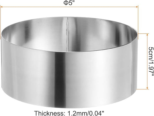 HARFINGTON Round Cake Ring 5 x 2 Inch Seamless Stainless Steel Pastry Mousse Dessert Ring Mirror Coating for Baking Cooking Making Tool