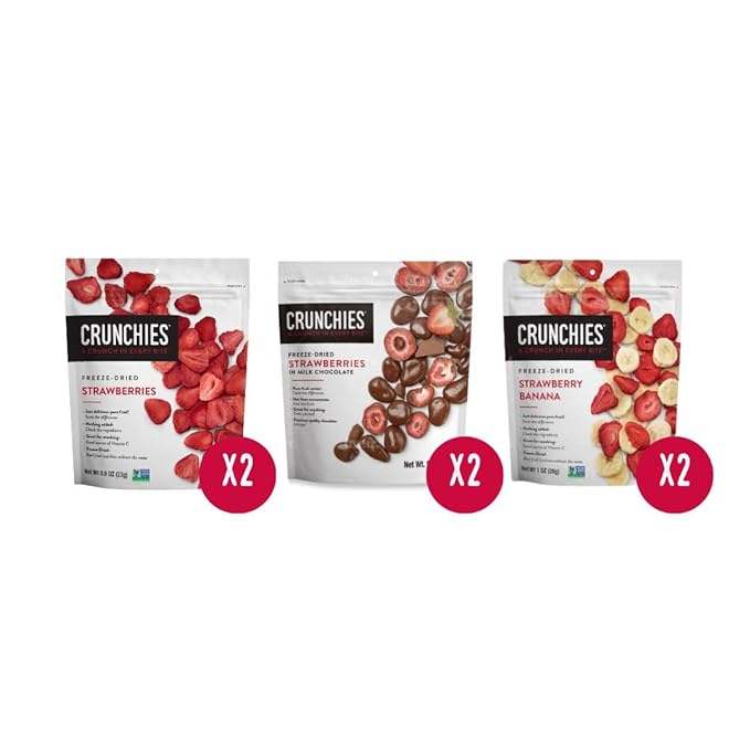Crunchies Freeze-Dried Fruits, 100% All Natural Crispy Fruit, Non GMO and Kosher, Resealable Freeze Dried Fruit Snack Packs, Pack of 6 (Strawberry Lovers Variety Pack)