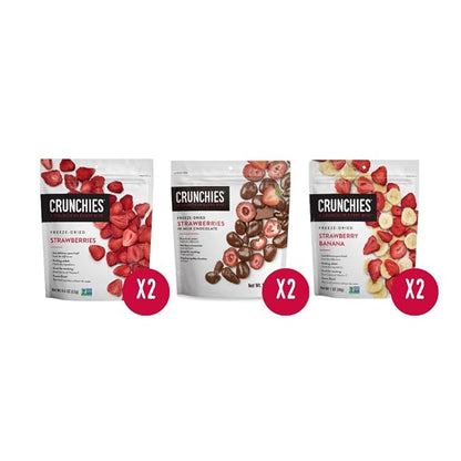 Crunchies Freeze-Dried Fruits, 100% All Natural Crispy Fruit, Non GMO and Kosher, Resealable Freeze Dried Fruit Snack Packs, Pack of 6 (Strawberry Lovers Variety Pack)