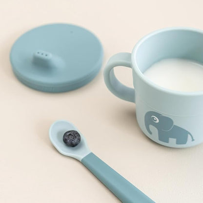 Done by Deer Elphee Blue Snack & Sippy Cup – Spill-Proof Toddler Cup with Soft Spout, Easy-Grip Handles, and Snap-On Lid – Perfect for 6-Month-Olds