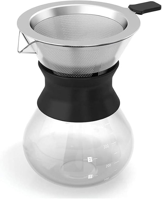 Boxtree Pour Over Coffee Maker Set with Reusable Stainless Steel Drip Filter Elegant Coffee Dripper Pot Glass Carafe & Permanent Stainless Steel Filter