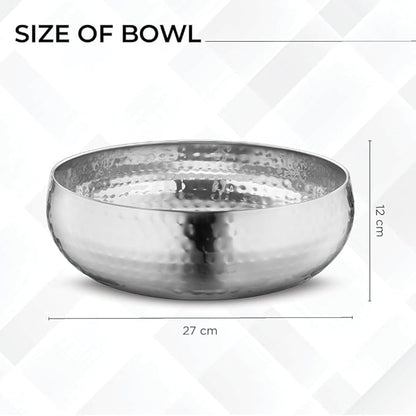 Avador® Set of 3 Premium Stainless Steel Salad Mixing Bowl Hammered Finish | Handmade | Includes Salad Serving Utensils (Stainless Steel)