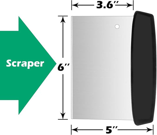 Stainless Steel Griddle Scraper Chopper, HaSteeL 6 x 5In Metal Dough Bench Scraper Cutter for Pizza and Bread, Multiple Purpose Kitchen Barbecue Utensil for Flat Top Teppanyaki Hibachi